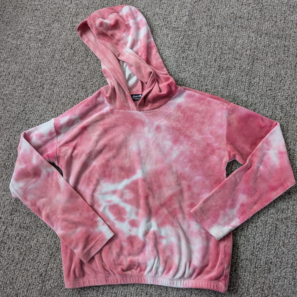 Girls velour hooded tie dye shirt, size small